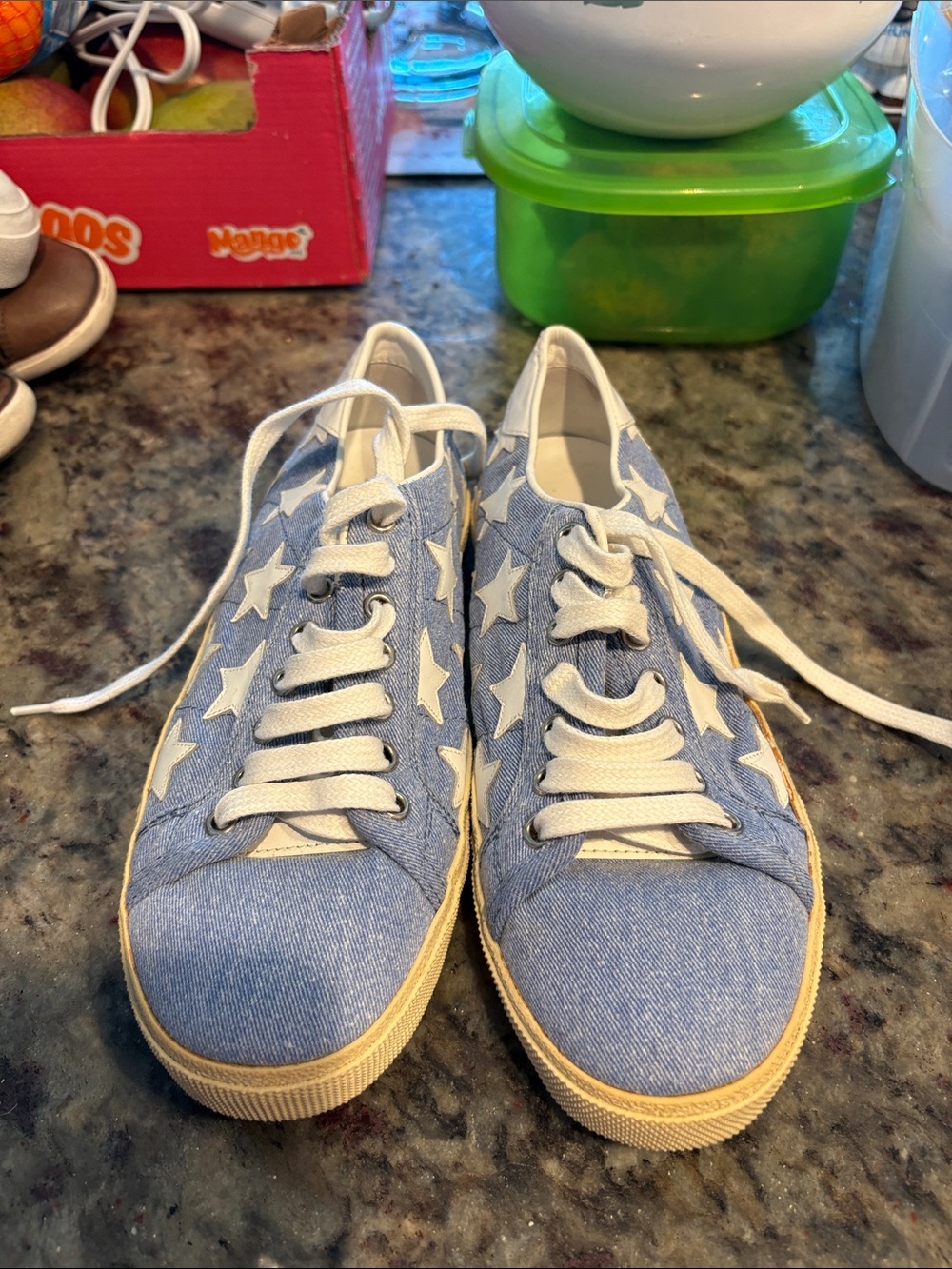 Yves Saint Laurent Light Blue Star-Print Canvas Sneakers